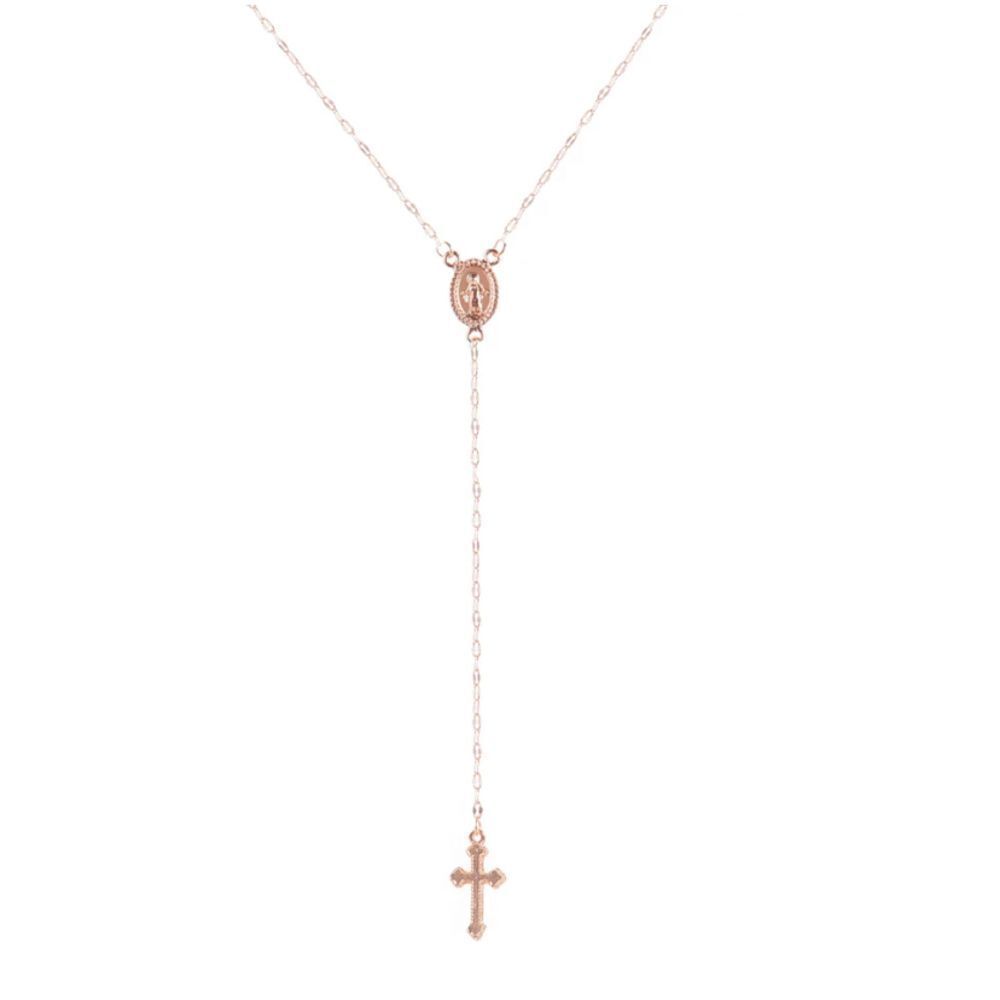 (J1)Rose Gold Toned Rosary Necklace